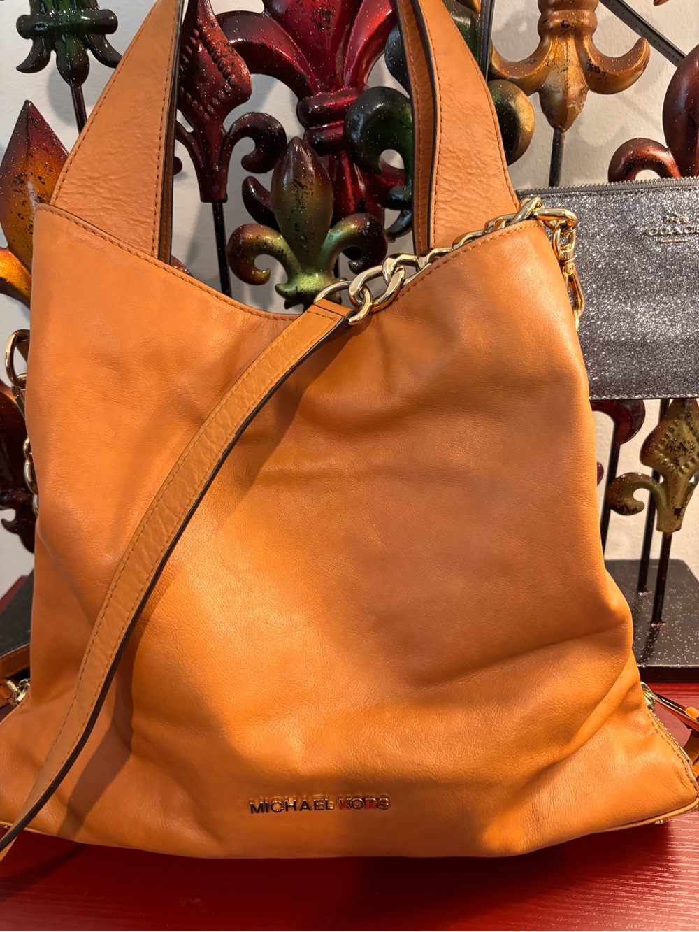 Michael Kors Orange Leather Shoulder Hobo Bag